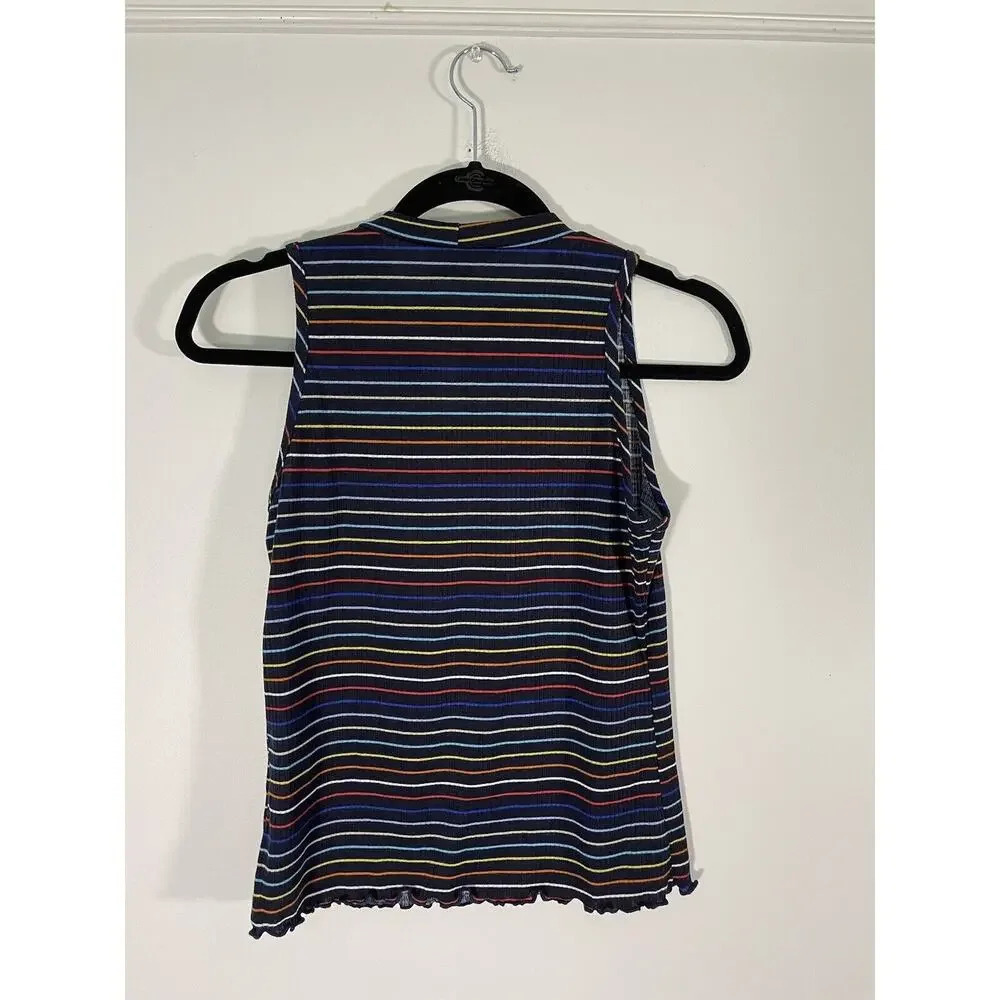 Paper Crane Multicolor Striped Scalloped Hem Sleeveless Tank Top‎ NWT Size Small - Picture 2 of 5